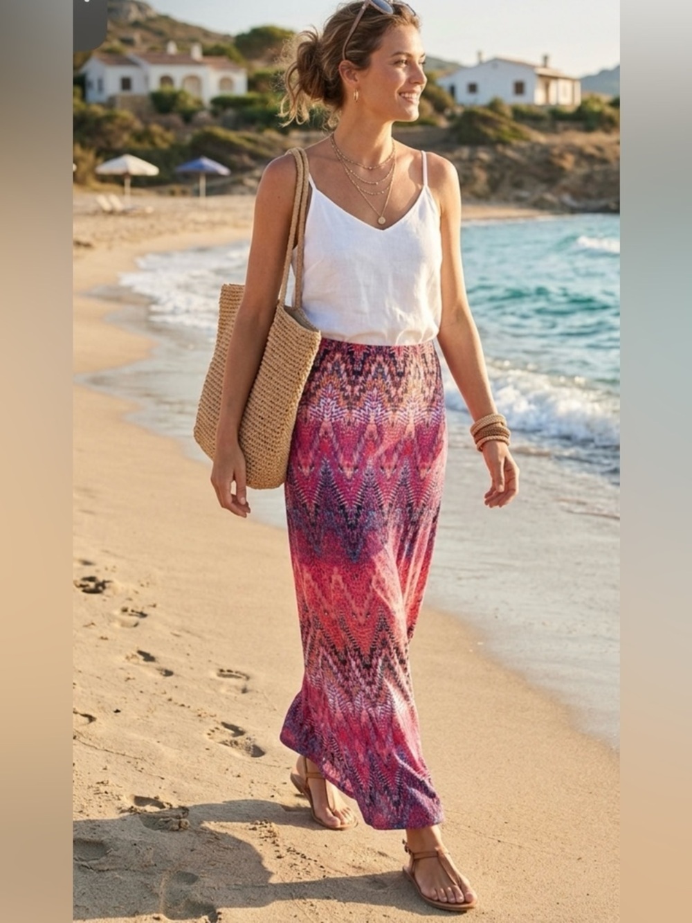 Saint Tropez West NWT Purple Pink Chevron Coastal Beach Maxi Skirt Women’s Sz 10